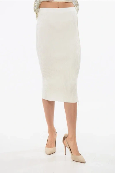 Elisabetta Franchi Knit Pencil Skirt With Zip In White