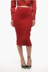 Elisabetta Franchi Knit Pencil Skirt With Zip In Red
