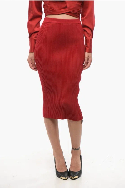 Elisabetta Franchi Knit Pencil Skirt With Zip In Red