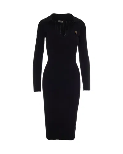 Elisabetta Franchi Knit Polo Maxi Dress In Black
