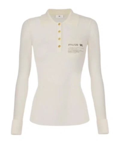 Elisabetta Franchi Knit Polo Shirt With Lettering Detail In Multi
