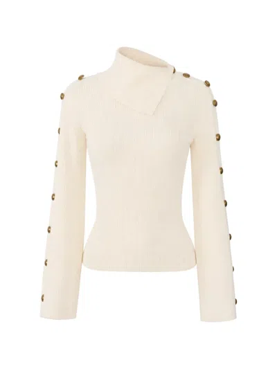 Elisabetta Franchi Knit Pullover With Jewel Buttons In Neutrals