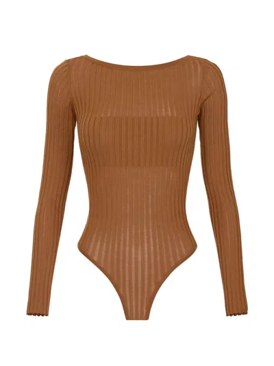 Elisabetta Franchi Knit Ribbed Body In Brown