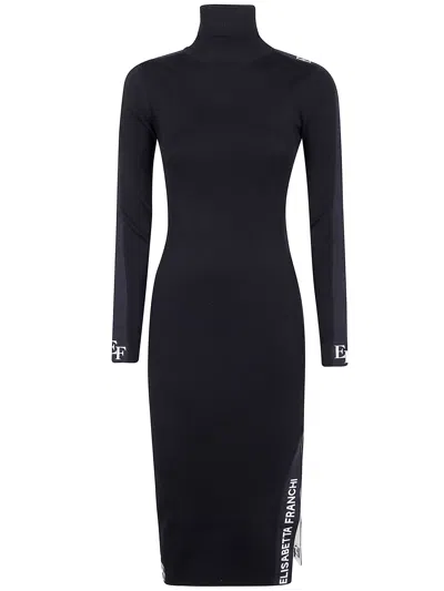 Elisabetta Franchi Knit Sheath Dress With Side Slit In Black