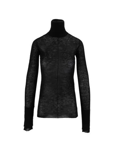 Elisabetta Franchi Fitted Semi-sheer High-turtleneck Knit Top In Black