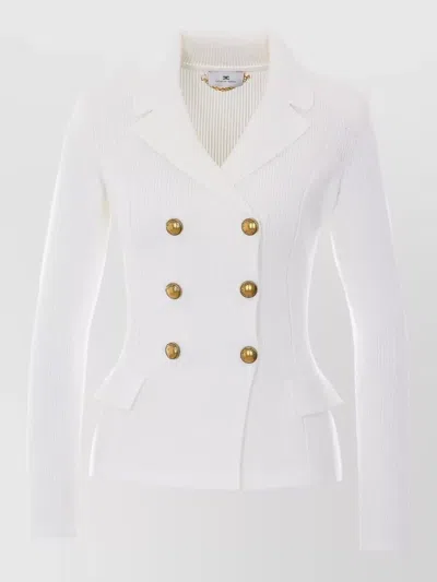Elisabetta Franchi Knit Sweater Fitted Silhouette Ribbed V Neckline In White