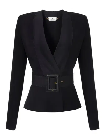 Elisabetta Franchi Knit Sweater With Belt In Neutral