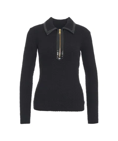 Elisabetta Franchi Knit Sweater With Polo Collar In Black