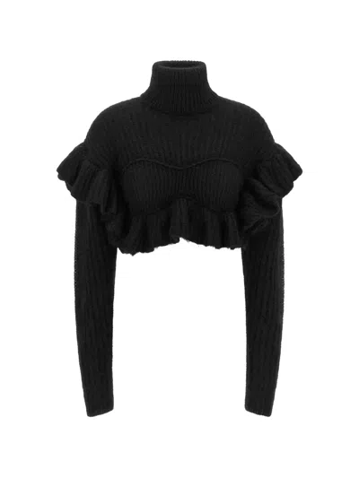 Elisabetta Franchi Knit Sweater With Ruffles In Black