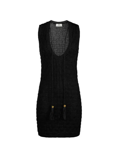 Elisabetta Franchi Knit Tassel Mini Dress In Black