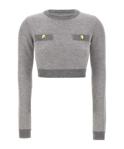 Elisabetta Franchi Sequinned Knitted Sweater In Gray
