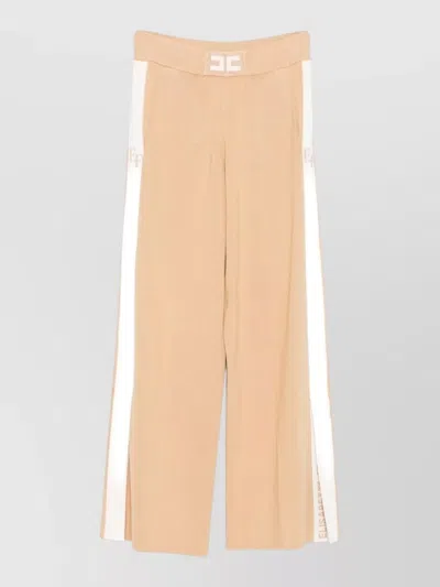 Elisabetta Franchi Knit Trousers High Waist Wide Leg Stripe In Brown