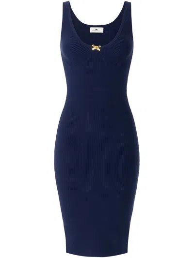 Elisabetta Franchi Knit Tulle Dress In Blau