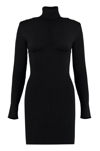 Elisabetta Franchi Schwarze Strickkleid Mit Hohem Kragen In Black