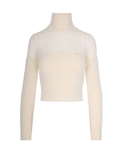Elisabetta Franchi Dolcevita In Maglia Con Logo Gioiello Milk In Pink