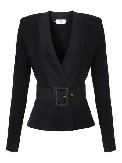 ELISABETTA FRANCHI KNITTED BELTED JACKET