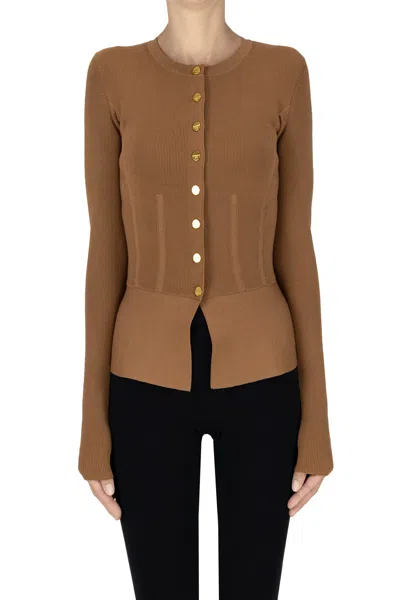 Elisabetta Franchi Knitted Cardigan Jacket In Light Brown