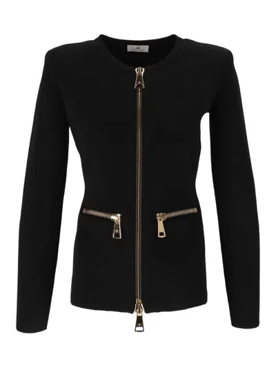 Elisabetta Franchi Knitted Cardigan With Zip In Black