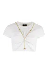 Elisabetta Franchi Knitted Crop Top In Plaster
