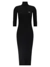 Elisabetta Franchi Form-fitting Black Midi Dress With Ribbed Texture And Logo Detail In Black