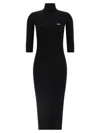 Elisabetta Franchi Form-fitting Black Midi Dress With Ribbed Texture And Logo Detail In Black