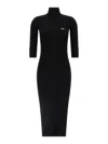 Elisabetta Franchi Form-fitting Black Midi Dress With Ribbed Texture And Logo Detail In Black
