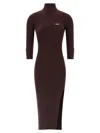 Elisabetta Franchi Midi Dress With High Neck And Side Slit Detail In Brown