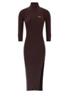 Elisabetta Franchi Midi Dress With High Neck And Side Slit Detail In Brown