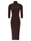 Elisabetta Franchi Midi Dress With High Neck And Side Slit Detail In Burgundy