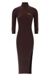 Elisabetta Franchi Midi Dress With High Neck And Side Slit Detail In Burgundy