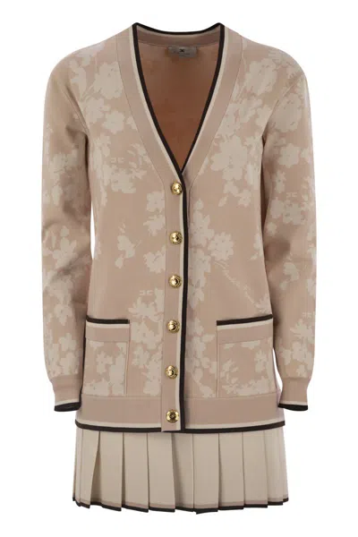 Elisabetta Franchi Knitted Dress In Floral Jacquard In Nude/butter