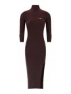 Elisabetta Franchi Midi Dress With High Neck And Side Slit Detail In Red