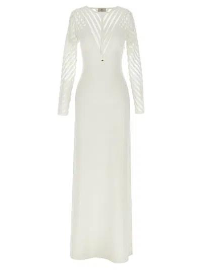 Elisabetta Franchi Knitted Dress Featuring Sheer Panels In White