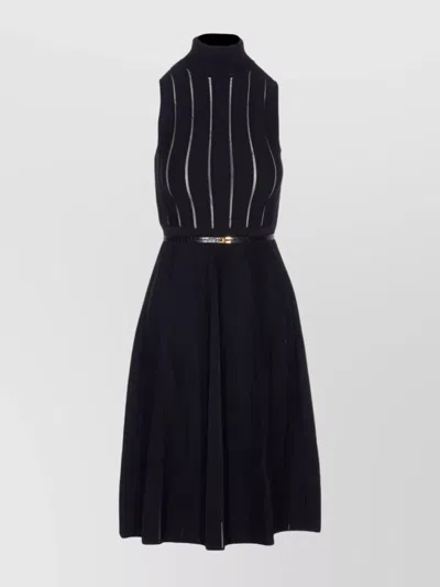 ELISABETTA FRANCHI KNITTED DRESS WITH BELT AND STRIPES