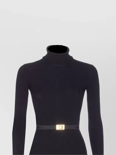 Elisabetta Franchi Knitted Dress With Belted Waist And Turtleneck In Black
