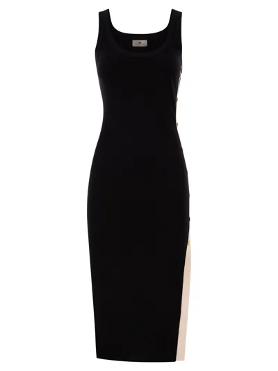 Elisabetta Franchi Dress In Knit Fabric With Shiny Viscose Bands In Multi