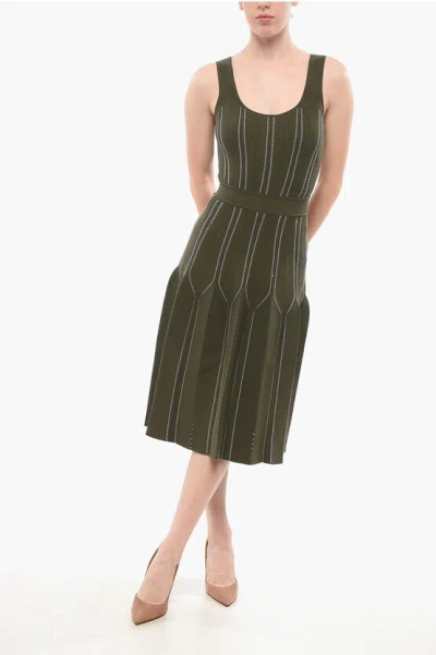 Elisabetta Franchi Knitted Flared Midi Dress In Gray