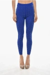 Elisabetta Franchi Knitted Leggings With All-over Rhinestones In Blue