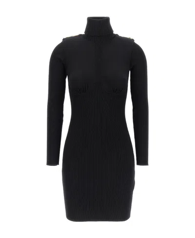 Elisabetta Franchi Knitted Long-sleeve Minidress In Black