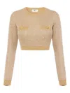 Elisabetta Franchi Knitted Long-sleeved Cropped Top With Sequins Clothing In Brown