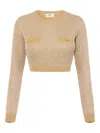 Elisabetta Franchi Knitted Long-sleeved Cropped Top With Sequins Clothing In Neutral