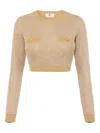 Elisabetta Franchi Knitted Long-sleeved Cropped Top With Sequins Clothing In Nude