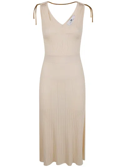Elisabetta Franchi Knitted Midi Dress In Neutral