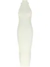 Elisabetta Franchi Halter Neck Ribbed Midi Length Dress In White