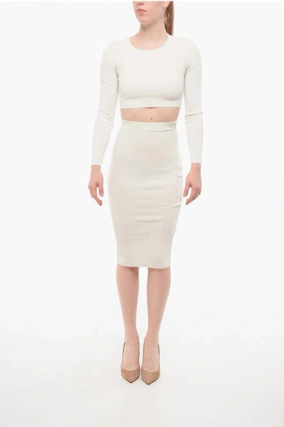 Elisabetta Franchi Knitted Midi Dress With Cut-out In White
