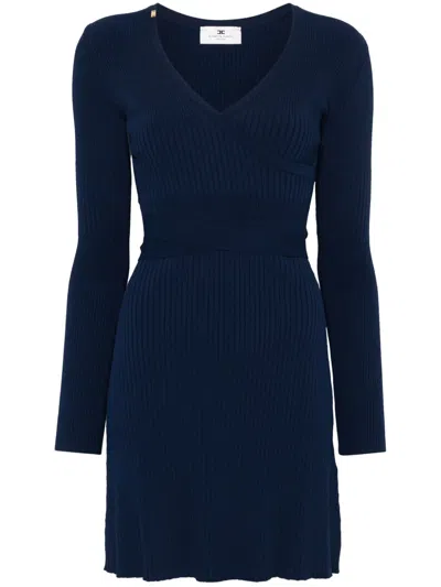 Elisabetta Franchi Knitted Mini Dress In Blue