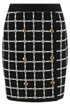 Elisabetta Franchi Black Jacquard Mini Skirt With Logo And Gold Buttons In Black