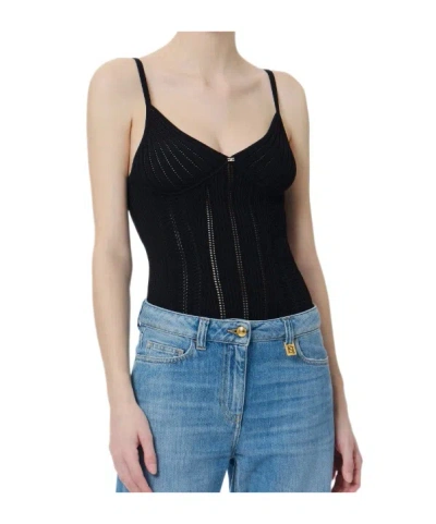 Elisabetta Franchi Knitted Openwork Bodysuit In Black