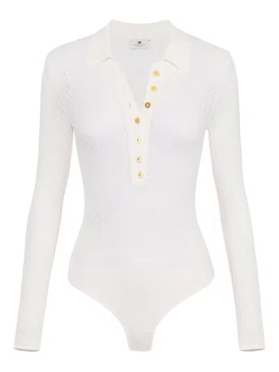 Elisabetta Franchi Knitted Polo Bodysuit In White