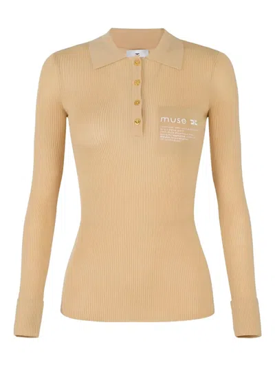 Elisabetta Franchi Knitted Polo Shirt In Neutral